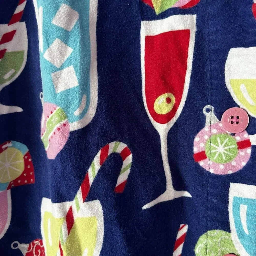 Nick And Nora Holiday Cheer Fun Christmas Cocktails Nightshirt Flannel‎ Size XL
